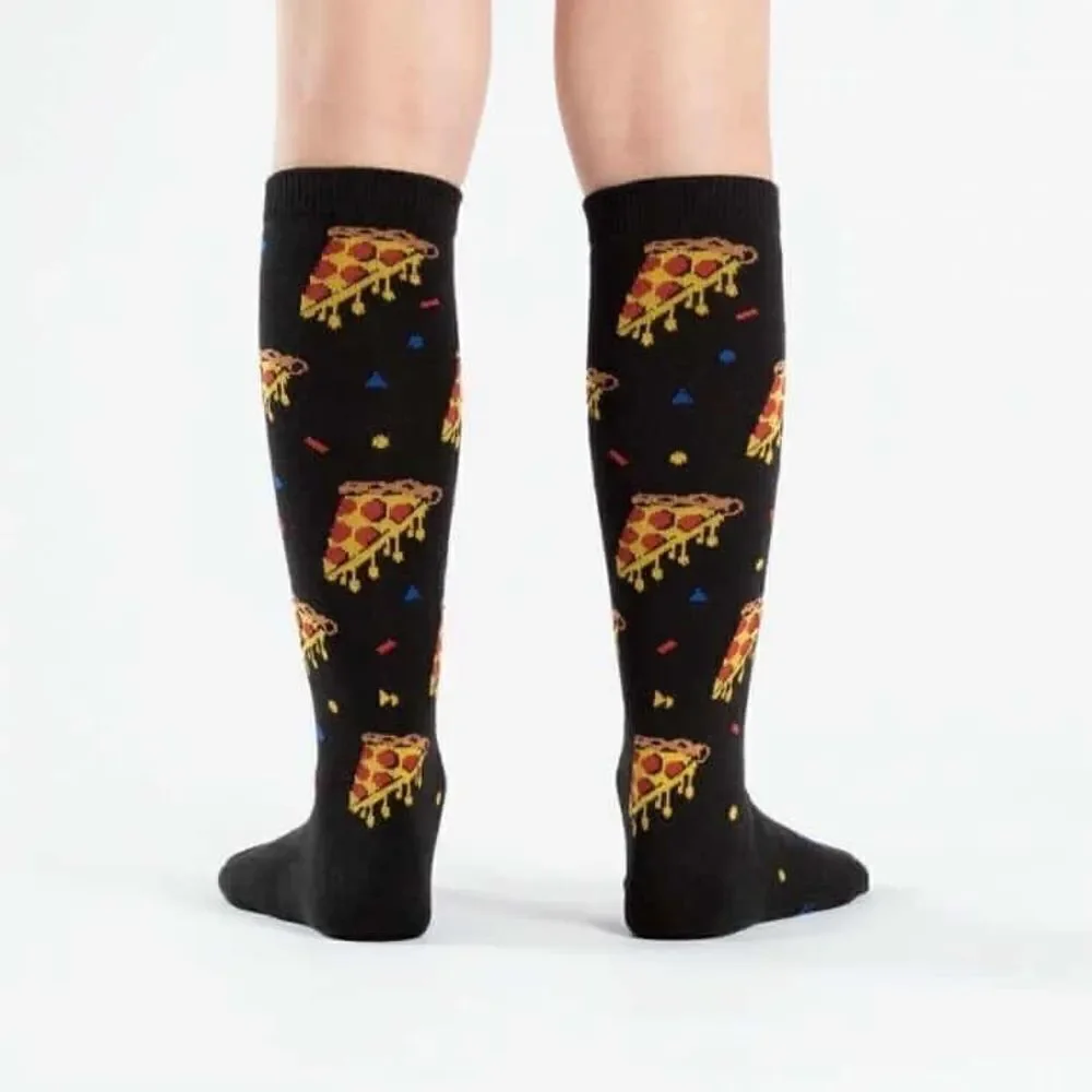 Sock it to me Juniors youth Kids Pizza party knee high Socks black 🍕